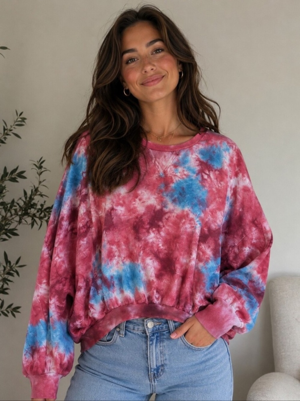 Young Fabulous & Broke Maroon & Light Blue Tie-Dye Pullover